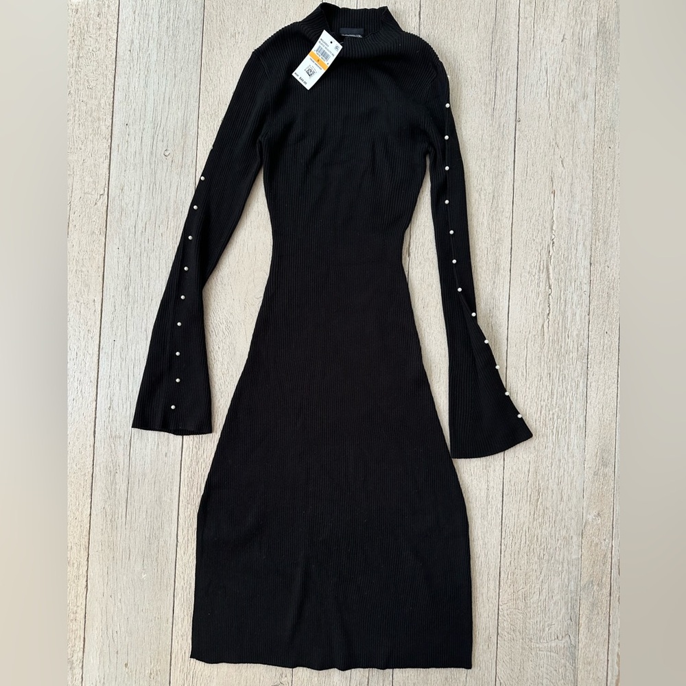 Rosie Harlow Pearl-Accent Ribbed Midi Dress